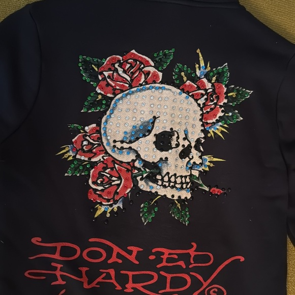 Ed Hardy Black Hoodie with Rhinestone Accents - Picture 2 of 7